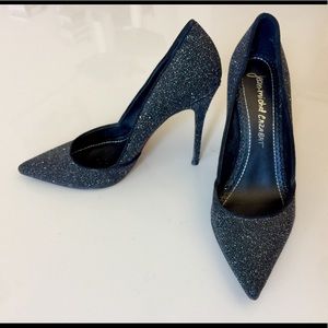 7.5 black glitter heels leather pointy sparkle